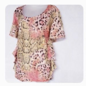 SIMONTON Ruffle Animal Print Blouse Size XL